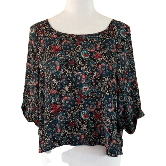 𝅺about a Girl Los Angeles Floral Crop Top Blouse - Picture 1 of 6